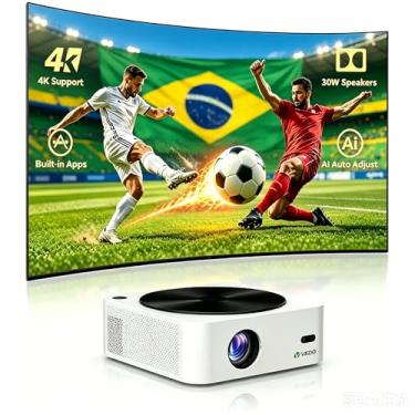 Imagem de Projetor, projetor Bluetooth Native 1080P Full HD com alto-falante, miniprojetor de cinema portátil para ambientes externos de 12.000 lúmens (HDK8(1080P))