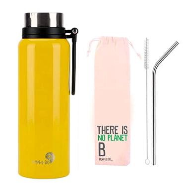 Imagem de Garrafa térmica de Inox 1,2 Amarela + Canudo De Inox Reutilizável