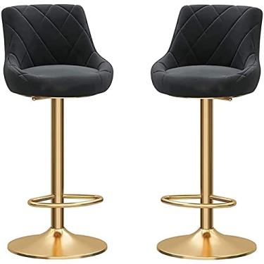 Imagem de Banco de Bar Conjunto de 2 Bancos de Jantar para Café da Manhã, Banco de Bar Giratório Ajustável, Sala de Estar de Veludo, Escritório, Hotel, Restaurante Giratório, com Bancos de Apoio para Os Pés