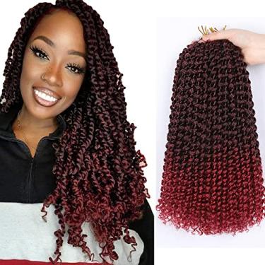 Imagem de Passion Twist Crochet Hair 35,5 cm 8 pacotes de extensões de cabelo tranças de cabelo tranças de crochê, onduladas, extensões de cabelo, tranças boêmias, tranças de crochê, maracujá (35,5 cm, 1B/inseto)