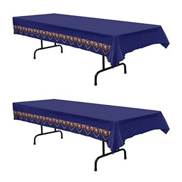 Imagem de Beistle 2 peças tema medieval plástico toalha de mesa retangular suprimentos de festa, 137 x 274 cm, multicolorido