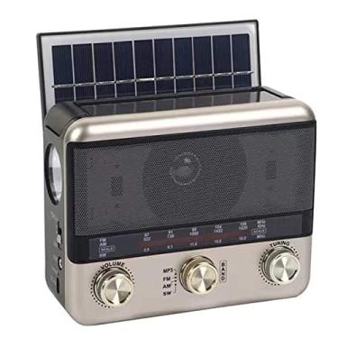 Imagem de Rádio Retrô Portátil AM FM com Operação Recarregável, Entrada de Cartão AUX/USB/TF, Painel Solar, Botão Grande, Alto-falante Grande, Luz de Emergência