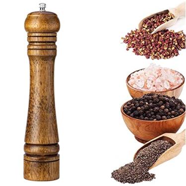 Imagem de AB1 Moedor de pimenta madeira moedor de pimenta ajustável madeira de carvalho moedor de sal e pimenta mecanismo de moagem cerâmica recarregável moedor de sal selado pote de especiarias 5/8/10 polegadas para cozinha acampamento piquenique churrasco AB1 (10 polegadas)
