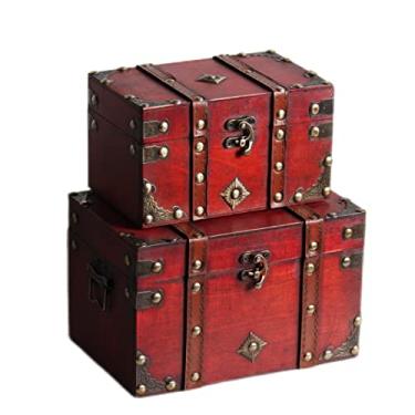 Imagem de Conjunto vintage de 2 caixas de baú de tesouro de madeira kit de suprimentos de feitiçaria caixa de bruxa caixa de armazenamento decorativa com cadeado caixas decorativas feitas à mão com tampas caixas empilháveis de armazenamento grandes