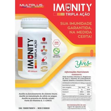 Imagem de 4 Frascos Multplus Imunity  60 Caps Vitamina C 1G Vitamina D 2000Ui E