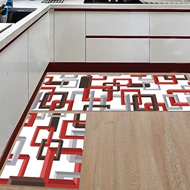 Imagem de Tapete de corredor de cozinha, padrão geométrico abstrato de meio século, vermelho, marrom, cinza, tapete de corredor, tapete de porta tapete para lavanderia, quarto de banheiro, conjunto de 2