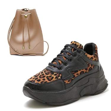 Imagem de Kit Tenis Sneaker Chunky Animal Print Feminino e Bolsa Saco
