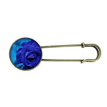 Imagem de Broche de metal retrô com flores e rosas em azul escuro