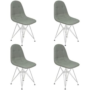 Imagem de Kit 4 Cadeiras Charles Eames Botonê Eiffel Base Metal Cromado - Cinza