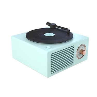 Imagem de toca-discos de vinil clássico toca-discos USB vintage alto-falante portátil estéreo aprimoramento de graves alto sem fio mini reprodutor de música de viagem, azul, 10,5 * 11,2 * 5,7 cm