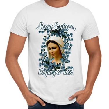 Imagem de Camisa Nossa Senhora Flores Azuis Religiosa Maria - Web Print Estampar