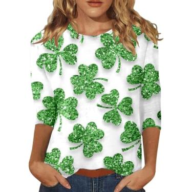 Imagem de Camiseta feminina Dia de São Patrício com trevo irlandês verde gola redonda ajuste solto engraçado professor tops casuais para o dia de São Patrício, 0116-branco, XXG
