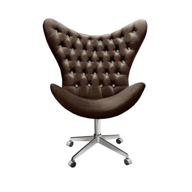Imagem de Poltrona Alice Strass Cadeira Egg Capitonê Giratória com Rodízios Recepção, Escritório Marrom