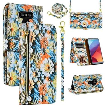 Imagem de Dswteny Capa carteira para LG G6 com alça de pulso, 9+ compartimentos para cartão com zíper, capa de celular floral de couro PU para LGG6 ThinQ LG6 Thin Q G 6 Plus G6+ 6G VS988 H872 Mulheres Homens