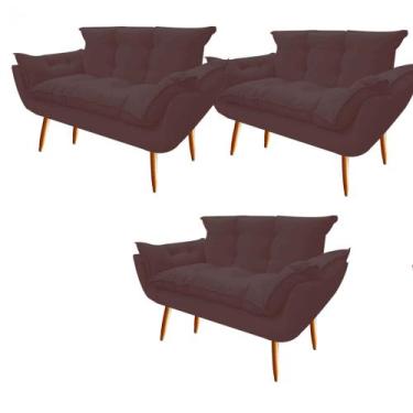 Imagem de Kit 03 Namoradeira  Decorativa  Opala Pés Palito em Madeira 2 Lugares 