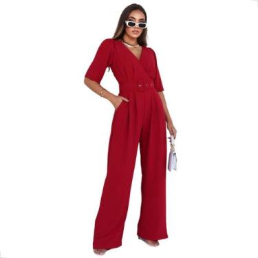 Imagem de Macacão Longo Flare Manga Pantalona Alfaitaria Duna Cinto - Laura e-Co