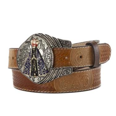 Imagem de Cinto Feminino Nossa Senhora Aparecida Couro e Detalhes Religiosos Cou