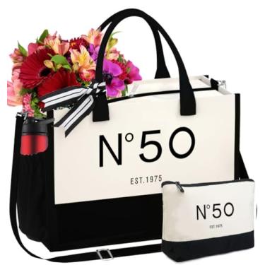 Imagem de QLSKO Sacola de lona para presente de aniversário 30/40/50/60/70 para mulheres, lembrança de praia, festa de aniversário para ela, Terno, Large