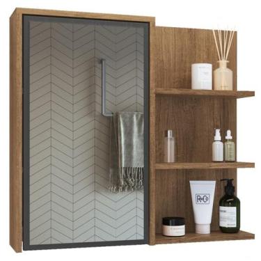 Imagem de Armário Espelheira 70 cm 1 Porta 3 Nichos ES2001 Mell Grafite FAEM - M