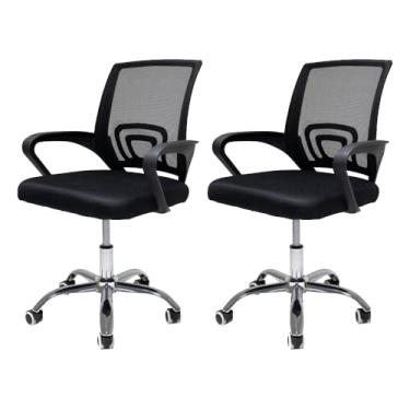 Imagem de Kit 02 Cadeiras de Escritório Secretária Diretor Base Cromada com Rodinha Giratória com Encosto Altura Ajustável Detroit Tela Mesh Preta
