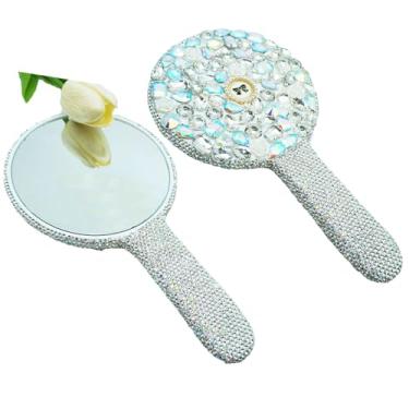 Imagem de Frinnovan Espelho redondo de strass espelhos portáteis para cílios espelho de cílios bonito espelho de maquiagem de viagem espelho brilhante com alça glitter mão cosméticos deslumbrante espelho