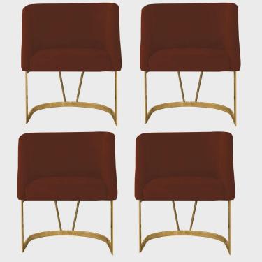 Imagem de Kit 04 Poltrona Cadeira Aurora Luxo Confort Industrial Ferro Dourado Suede Telha Terracota - Ahz Móveis