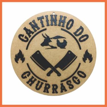 Imagem de Placa Quadro Cantinho do Churrasco Redondo em Relevo Cru Área Gourmet Churrasqueira