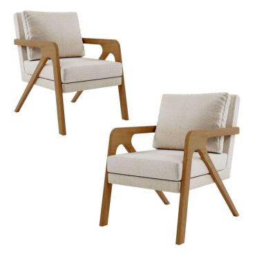 Imagem de Kit 2 Poltrona Decorativa Sala De Estar Escritório Mona Linho Bege