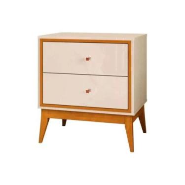 Imagem de Mesa de Cabeceira 2 Gavetas Lucca Off White e Cedro Naturale - EDN Móv