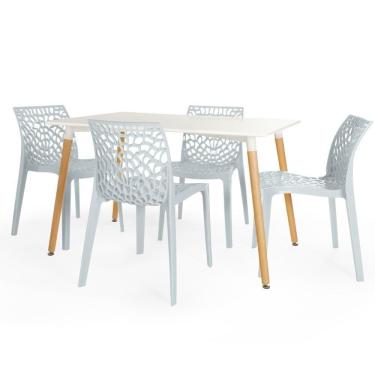 Imagem de Conjunto Mesa De Jantar Retangular Eiffel Branca 120x80cm Com 4 Cadeiras Gruvyer - Cinza