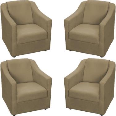 Imagem de Kit 4 Poltronas Mila Pé De Plástico Cromado - Nude Suede