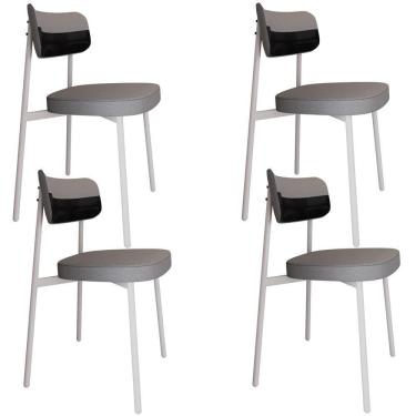 Imagem de Kit 04 Cadeiras Estofada Para Sala De Jantar Astrid Branco C01 Linho Cinza Courino Preto - Lyam Decor