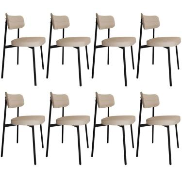 Imagem de Kit 08 Cadeiras Estofada Para Sala De Jantar Astrid Preto C01 Linho Areia - Lyam Decor