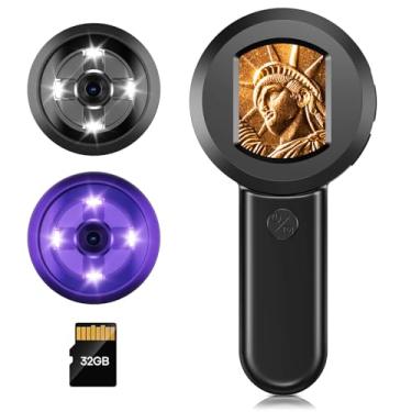 Imagem de Leipan Lupa Com Tela Ips De 2 Polegadas E Luz, Para Moedas, Luz Branca Uv, 30X Leitura Cartão Tf 32 Gb, Compatível Windows/Mac