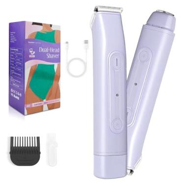 Imagem de Lanumi Aparador de biquíni feminino 2 em 1 com cabeça dupla, IPX6, aparador de pelos pubianos secos e úmidos, recarregável, removedor de pelos faciais para rosto, lábios, queixo, pernas nas axilas