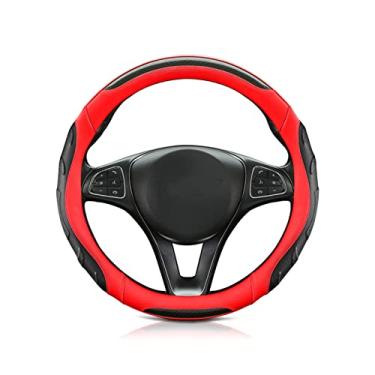 Imagem de Capa de volante de fibra de carbono macia e confortável, antiderrapante, capa universal para a maioria dos protetores de roda sem odores de carro (preto e vermelho)