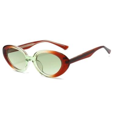 Imagem de JRLLFD Gradiente Colorido Oval Óculos de Sol Femininos Vintage Shades para Homens Luxo Uv400 Feminino (verde marrom)