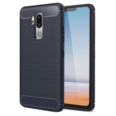Imagem de GTBDEKI Capa para LG G7 ThinQ, G7 Plus ThinQ/G7+ ThinQ, LG G7 One/LG X5 One/LG Q9 One, capa de telefone traseira de TPU macia resistente à prova de choque de fibra de carbono para LG G7 ThinQ azul