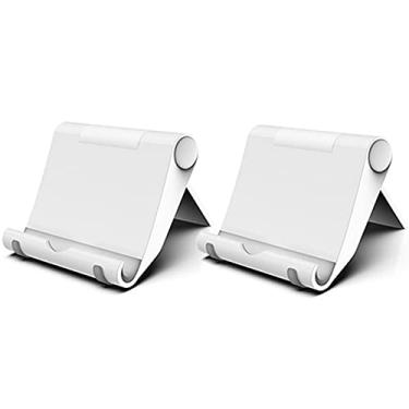 Imagem de FadyDail Suporte para celular dobrável, pacote com 2, suporte ajustável para celular compatível com iPhone 14/13/Mini/Pro/Max/12/11/SE/Xs Max, Samsung/Huawei/Tablet e outros smartphones (branco)