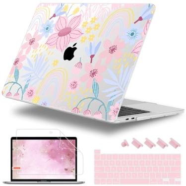 Imagem de Lepeoac Compatível com MacBook Pro 13 polegadas Capa M2 2024, 2023, 2022-2016 A2338 M1 A2251 A2289 A2159 A1989 A1708 A1706, capa rígida de plástico com capa de teclado e protetor de tela, floral