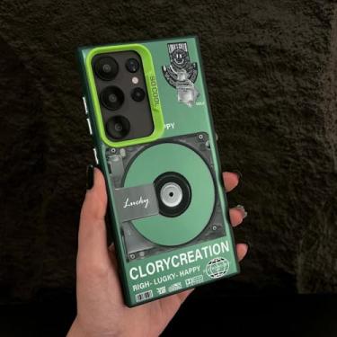 Imagem de MVVKKY para Samsung S21Ultra Retro Record Player Plating Phone Case Pc Cover (para Samsung S21Ultra/Green CD)