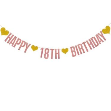Imagem de HAPPY Banner de aniversário de 18 anos, pré-amarrado, decorações de festa com glitter de papel ouro rosa para artigos de festa de aniversário de 18 anos, letras ouro rosa ZHAOFEIHN