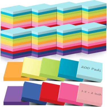 Imagem de Zubebe 200 blocos de notas adesivas em massa, cores brilhantes, autoadesivos, postes quadrados para escritório, escola, 45 folhas/bloco (4,5 × 5,8 cm)