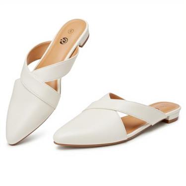 Imagem de Rekayla Mocassim feminino mules fechado bico fino frente única para mulheres, Off-white, 35