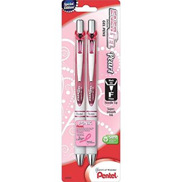 Imagem de Pentel Caneta de gel líquido Pink BCA EnerGel Pearl Deluxe RTX (0,5 mm), linha fina, ponta de agulha (BLN75WBP2PA)