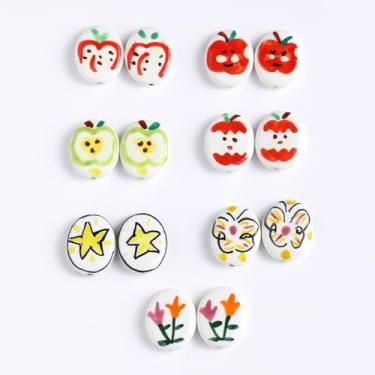 Imagem de Kehuadiy 21 contas de cerâmica fofas, contas espaçadoras de porcelana de 7 cores, estrela, flor, borboleta, contas, para fazer joias, faça você mesmo, artesanato, colar, pulseira