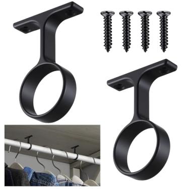 Imagem de LEIFIDE 2 peças de haste de armário redonda de 33 mm de diâmetro, suporte central suspenso com parafusos de instalação, varão de armário de cortina, suporte de montagem no teto para guarda-roupa