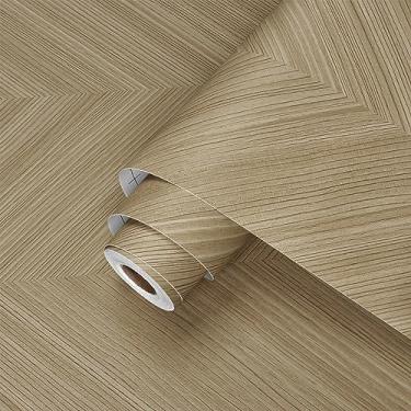 Imagem de Wallercity Papel de parede marrom claro para descascar e colar em espinha de peixe moderno papel de parede autoadesivo com aparência de madeira para forro de prateleira, papéis de parede de grão de