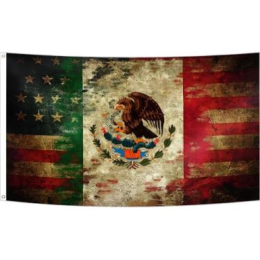 Imagem de Bandeira da Amizade Mexicana Americana 1,5 x 2,3 m Bandeira do México EUA à prova de desbotamento Cor Viva Poliéster com ilhós de latão para interior e exterior (C, 5 x 8FT)