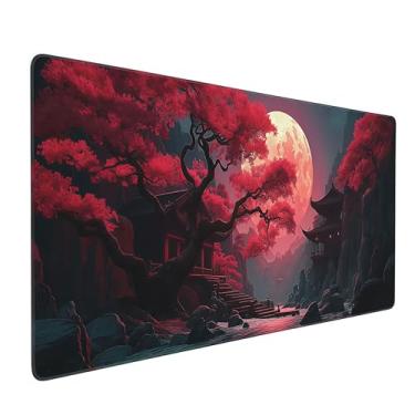 Imagem de Buslint Mouse pad estendido para jogos, tapete de mesa grande de 90 x 40 cm, design Red Moon Canyon, base antiderrapante de 3 mm, borda costurada